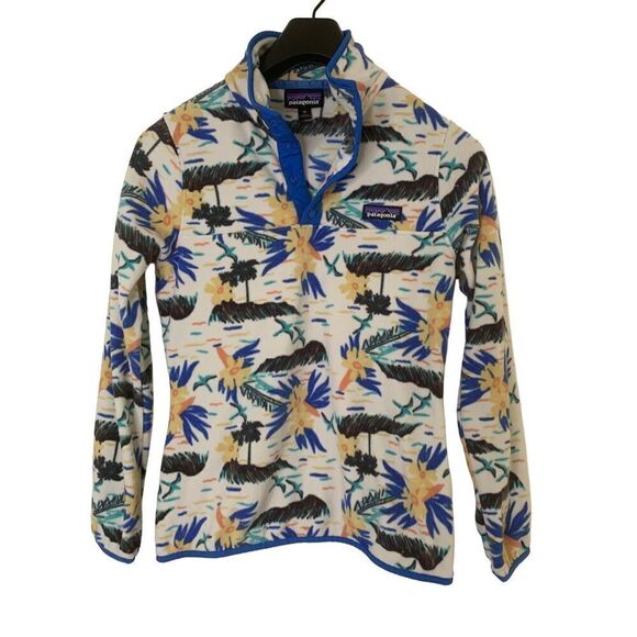 Patagonia Micro D Snap-T fleece pullover Faria multi white dino women's size XS - Picture 1 of 6